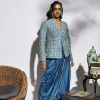 TURQUOISE BLUE DRAPE SKIRT WITH ATTACHED DRAPE PAIRED WITH EMBELLISHED STRUCTURE JACKET Discount