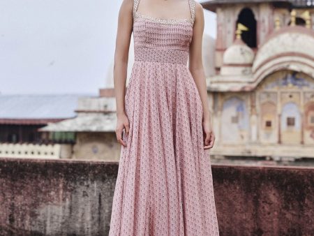 Alara Printed Mul Gown - Blush For Discount