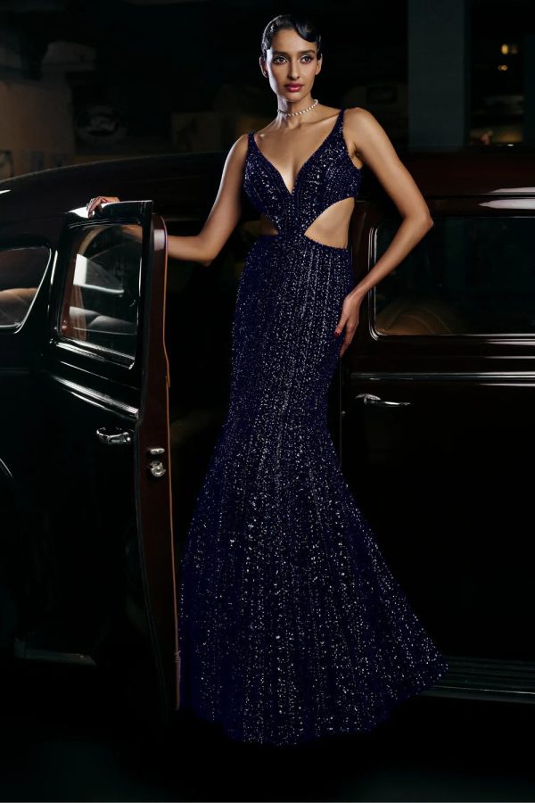 Navy Sequin Gown Online Hot Sale