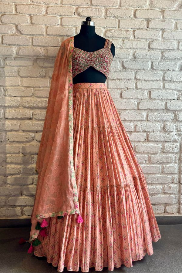 Pink Gathered Lehenga For Discount