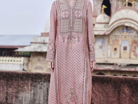 Alara Embroidered Mul Kaftan - Blush For Sale