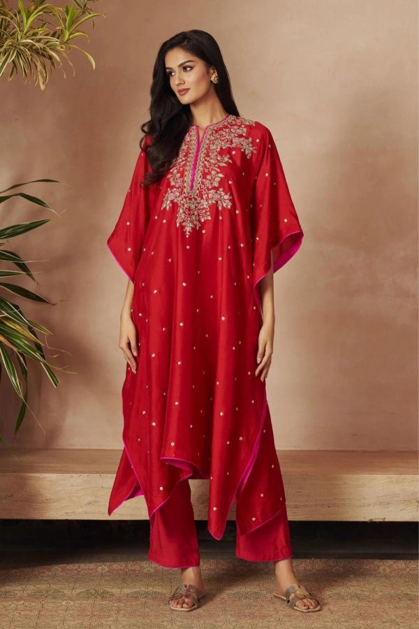 RED KAFTAN SET For Discount