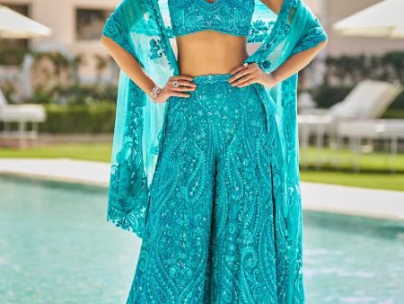 Turquoise Paisley Sharara Set on Sale