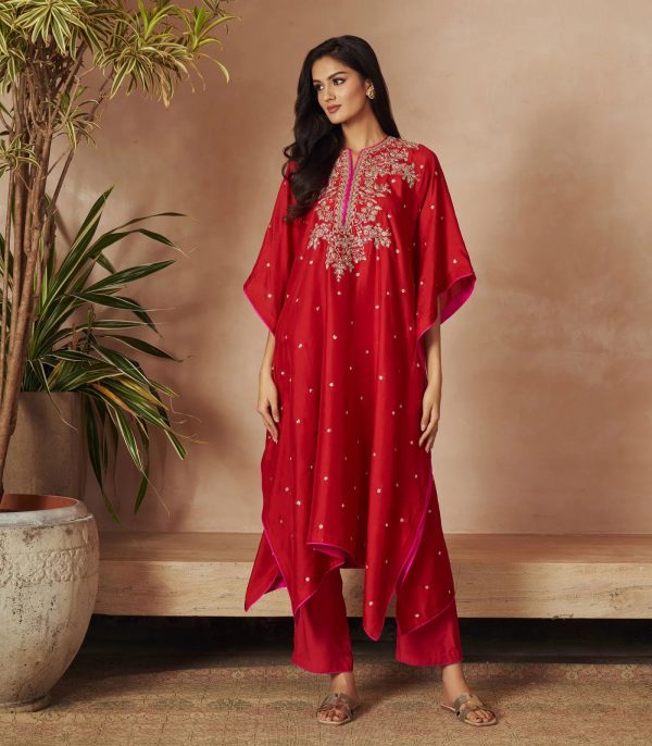 RED KAFTAN SET For Discount