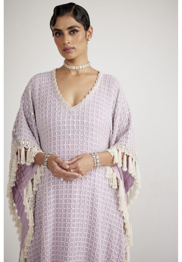 Powder Lilac Chandelier Pearl Drop Kaftan Set Online Hot Sale