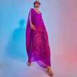 PURPLE RAVI PRINT KAFTAN WITH EMBELLISHED NECKLINE For Cheap