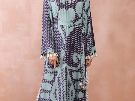 AQUA & PURPLE UZBEK PRINT KAFTAN WITH BELT Online Sale