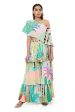 TROPICAL PRINT GEORGETTE EMBRODIERED ONE SHOULDER CAPE WITH A BUSTIER AND FRILL SHARARA Discount