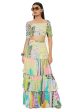 AGNES TROPICAL PRINT GEORGETTE EMBROIDERED TOP WITH LAYERED FRONT SLIT SKIRT Hot on Sale