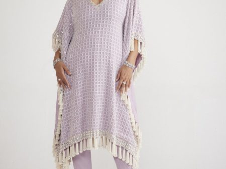 Powder Lilac Chandelier Pearl Drop Kaftan Set Online Hot Sale