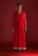 Red Gota Embroidered Kaftan With Slip Cheap