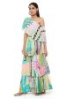 TROPICAL PRINT GEORGETTE EMBRODIERED ONE SHOULDER CAPE WITH A BUSTIER AND FRILL SHARARA Discount