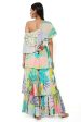 TROPICAL PRINT GEORGETTE EMBRODIERED ONE SHOULDER CAPE WITH A BUSTIER AND FRILL SHARARA Discount