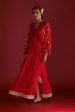 Red Gota Embroidered Kaftan With Slip Cheap