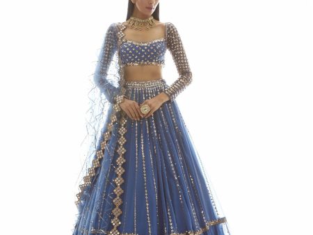 Blue Linear Drop Lehenga Set - Ready To Ship Online Sale