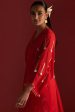 Red Gota Embroidered Kaftan With Slip Cheap