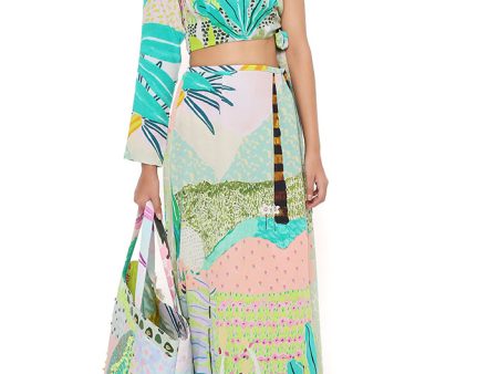 TROPICAL PRINT CREPE ONE SHOULDER TOP AND SKIRT Online