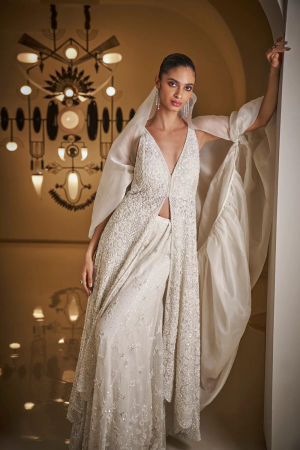 White Sequin Sharara Set Online Sale