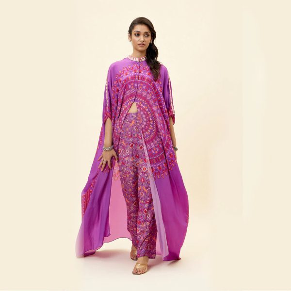 PURPLE RAVI BUTTA PRINT KAFTAN WITHPURPLE SAANJH PRINT PANTS For Cheap