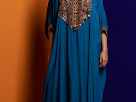 Teal Embroidered Kaftan Kurta Set For Cheap