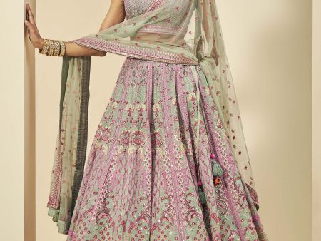 AASHIRYA EMBROIDERED LEHENGA SET - SAGE Cheap