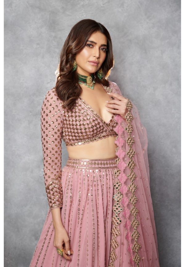 Dull Pink Double Tier Lehenga Set - Ready To Ship Online Hot Sale