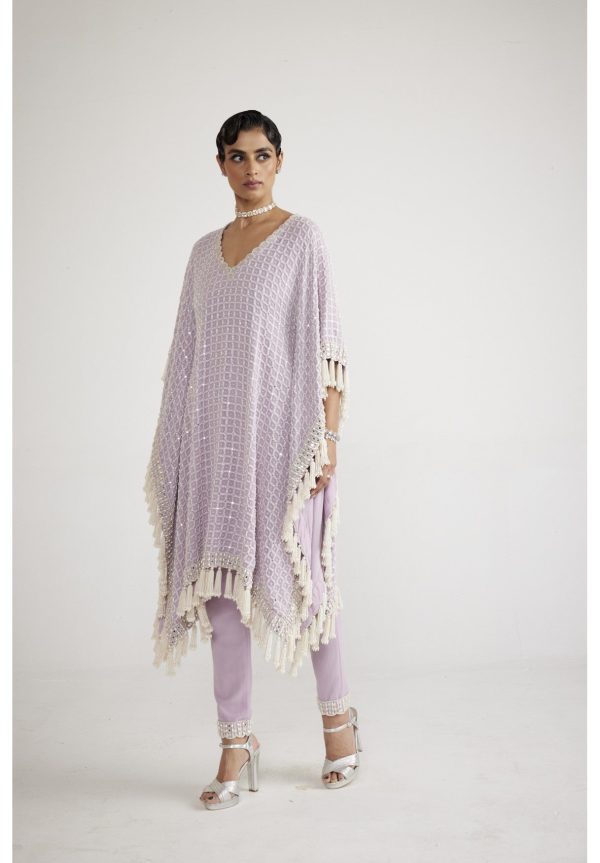 Powder Lilac Chandelier Pearl Drop Kaftan Set Online Hot Sale