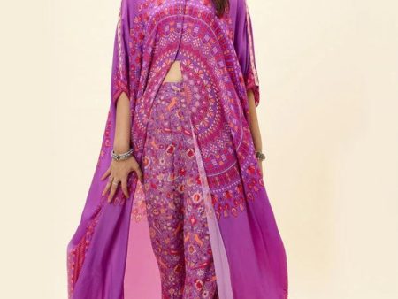 PURPLE RAVI BUTTA PRINT KAFTAN WITHPURPLE SAANJH PRINT PANTS For Cheap