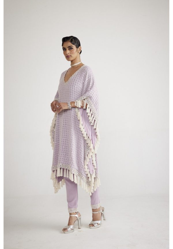 Powder Lilac Chandelier Pearl Drop Kaftan Set Online Hot Sale