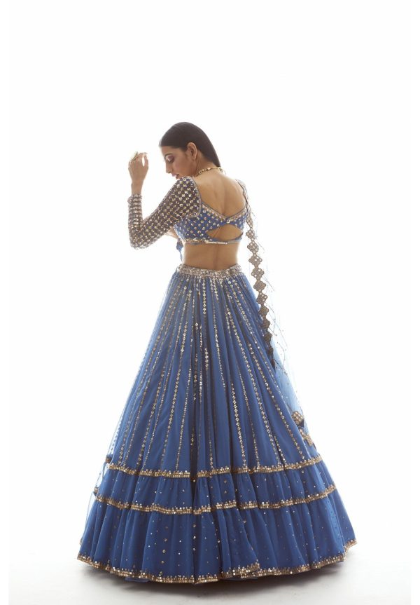 Blue Linear Drop Lehenga Set - Ready To Ship Online Sale