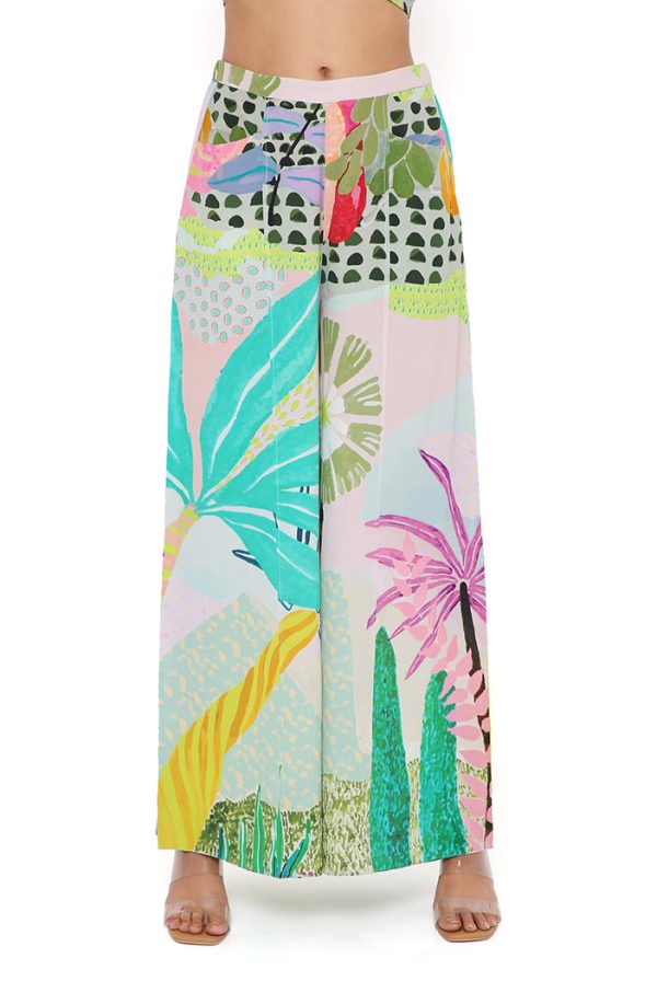 TROPICAL PRINT CREPE ONE SHOULDER TOP WITH PALAZZO Online Sale