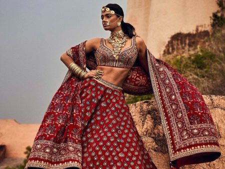 LAUKYA AJARAKH LEHENGA SET- RED Discount