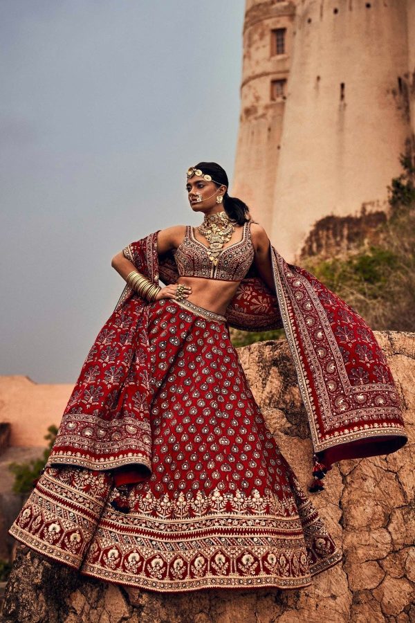 LAUKYA AJARAKH LEHENGA SET- RED Discount