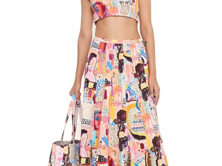 ALECIA TRANCE PRINT DENIM TOP WITH A HIGH LOW SKIRT For Discount