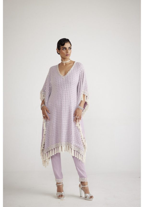 Powder Lilac Chandelier Pearl Drop Kaftan Set Online Hot Sale